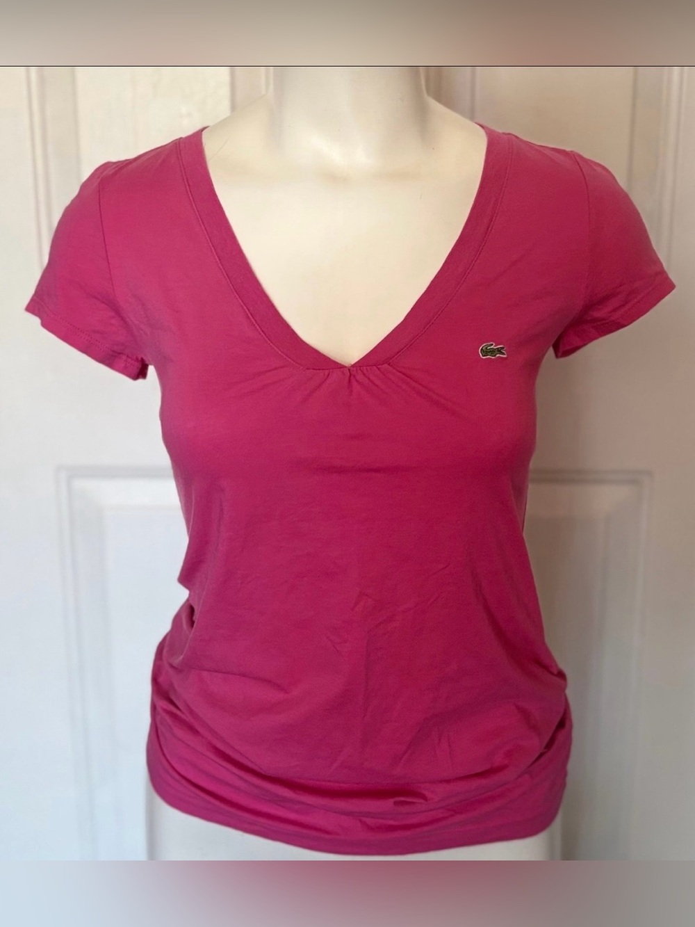 Lacoste Hot Pink Short Sleeve V neck Blouse size 38